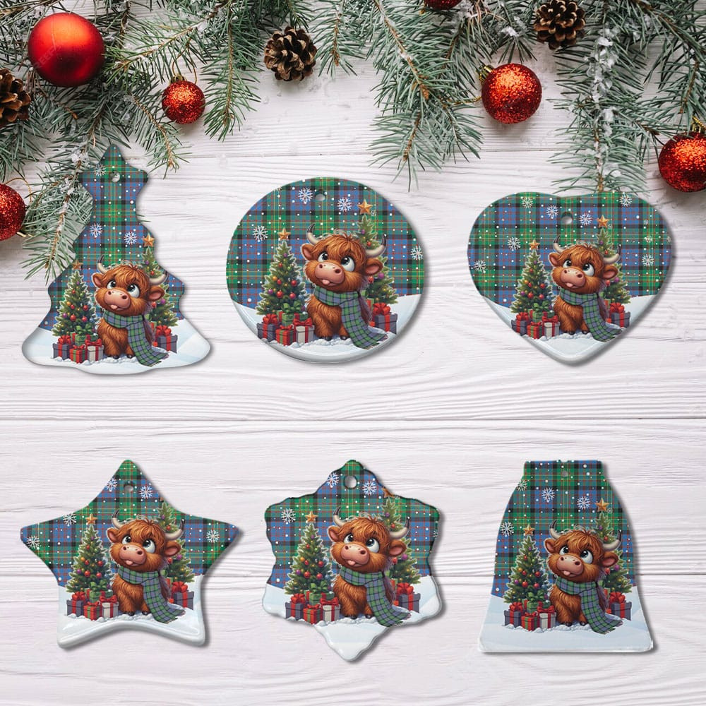 ScotsTee Shop Scottish Bowie Ancient Clan Tartan Ceramic Ornament Cute Highland Cow Christmas