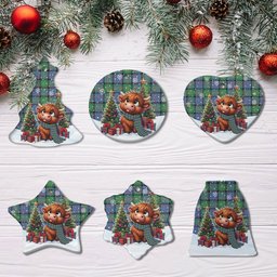ScotsTee Shop Scottish Bowie Ancient Clan Tartan Ceramic Ornament Cute Highland Cow Christmas