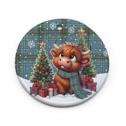 ScotsTee Shop Scottish MacInnes Ancient Clan Tartan Ceramic Ornament Cute Highland Cow Christmas