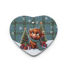 ScotsTee Shop Scottish MacInnes Ancient Clan Tartan Ceramic Ornament Cute Highland Cow Christmas