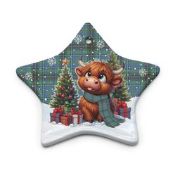 ScotsTee Shop Scottish MacInnes Ancient Clan Tartan Ceramic Ornament Cute Highland Cow Christmas