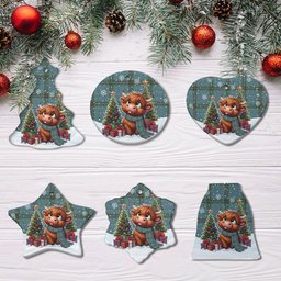 ScotsTee Shop Scottish MacInnes Ancient Clan Tartan Ceramic Ornament Cute Highland Cow Christmas