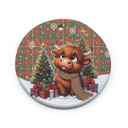 ScotsTee Shop Scottish MacKinnon Ancient Clan Tartan Ceramic Ornament Cute Highland Cow Christmas