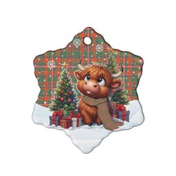 ScotsTee Shop Scottish MacKinnon Ancient Clan Tartan Ceramic Ornament Cute Highland Cow Christmas