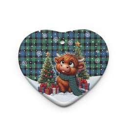 ScotsTee Shop Scottish Mouat Clan Tartan Ceramic Ornament Cute Highland Cow Christmas