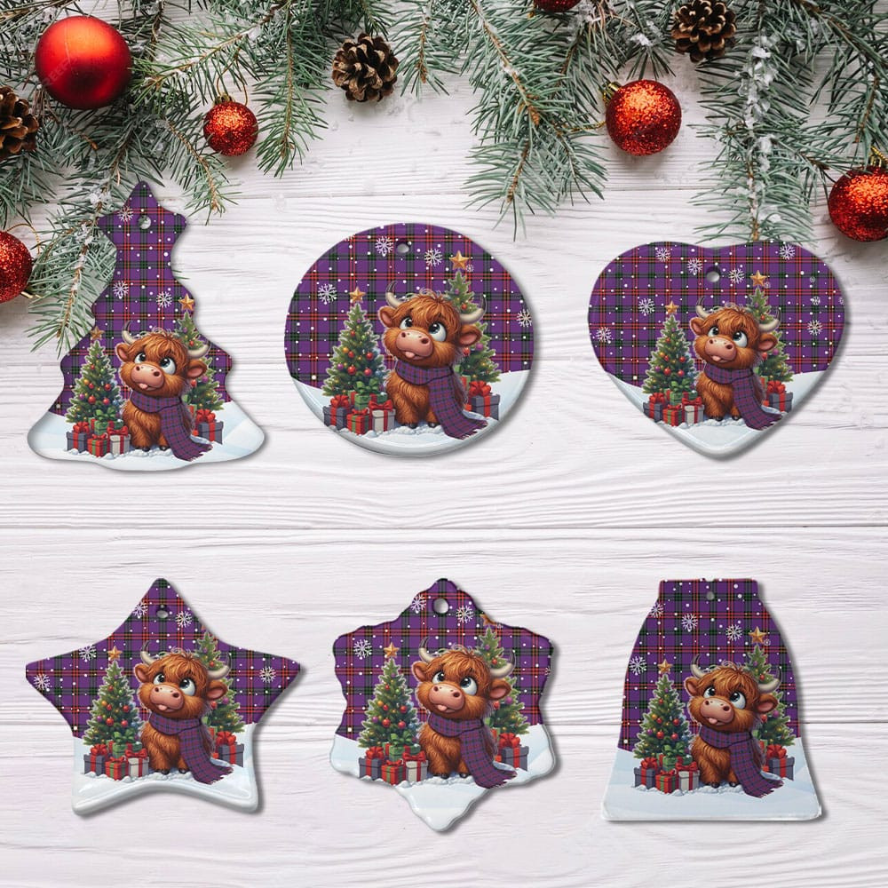 ScotsTee Shop Scottish Montgomery Modern Clan Tartan Ceramic Ornament Cute Highland Cow Christmas
