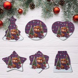 ScotsTee Shop Scottish Montgomery Modern Clan Tartan Ceramic Ornament Cute Highland Cow Christmas