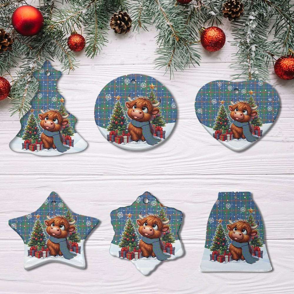 ScotsTee Shop Scottish MacHardy Ancient Clan Tartan Ceramic Ornament Cute Highland Cow Christmas