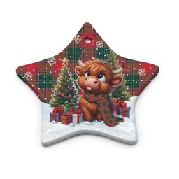 ScotsTee Shop Scottish MacPhail Clan Tartan Ceramic Ornament Cute Highland Cow Christmas