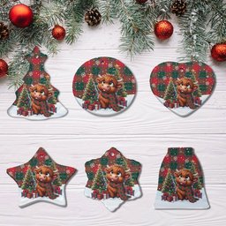 ScotsTee Shop Scottish MacPhail Clan Tartan Ceramic Ornament Cute Highland Cow Christmas