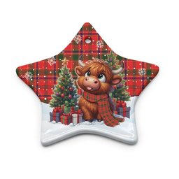 ScotsTee Shop Scottish Munro Modern Clan Tartan Ceramic Ornament Cute Highland Cow Christmas