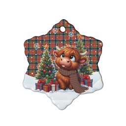 ScotsTee Shop Scottish MacNaughton Ancient Clan Tartan Ceramic Ornament Cute Highland Cow Christmas