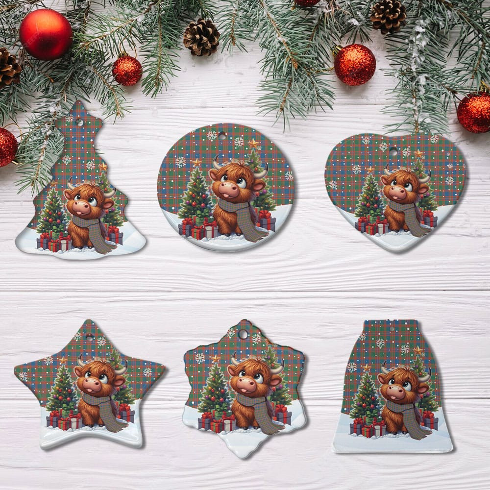 ScotsTee Shop Scottish MacIntyre Ancient Clan Tartan Ceramic Ornament Cute Highland Cow Christmas