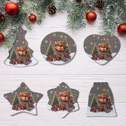 ScotsTee Shop Scottish MacIntyre Ancient Clan Tartan Ceramic Ornament Cute Highland Cow Christmas