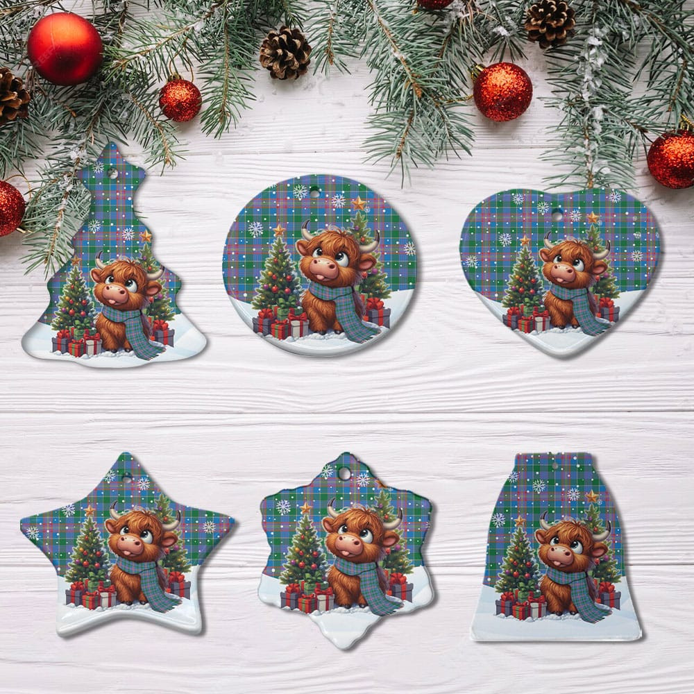 ScotsTee Shop Scottish Ralston Clan Tartan Ceramic Ornament Cute Highland Cow Christmas