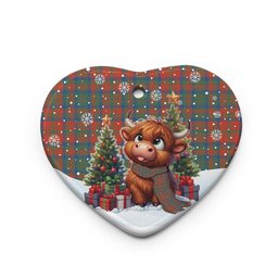 ScotsTee Shop Scottish Matheson Ancient Clan Tartan Ceramic Ornament Cute Highland Cow Christmas