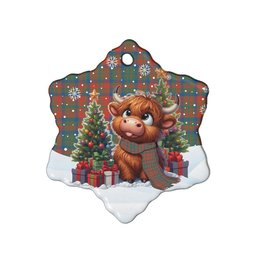 ScotsTee Shop Scottish Matheson Ancient Clan Tartan Ceramic Ornament Cute Highland Cow Christmas