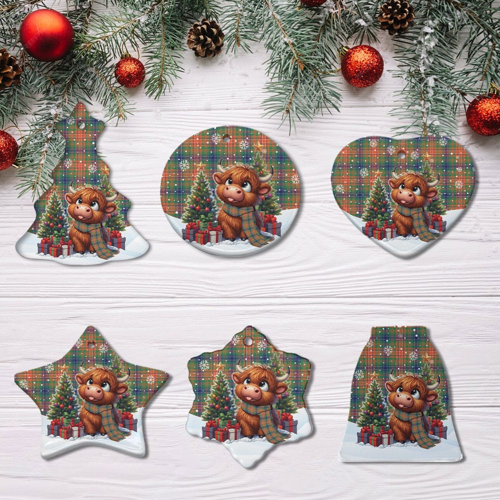 ScotsTee Shop Scottish Wilson Ancient Clan Tartan Ceramic Ornament Cute Highland Cow Christmas