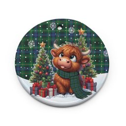 ScotsTee Shop Scottish Stewart Hunting Modern Clan Tartan Ceramic Ornament Cute Highland Cow Christmas