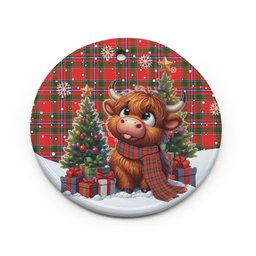 ScotsTee Shop Scottish Perthshire District Clan Tartan Ceramic Ornament Cute Highland Cow Christmas