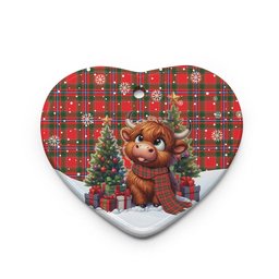 ScotsTee Shop Scottish Perthshire District Clan Tartan Ceramic Ornament Cute Highland Cow Christmas