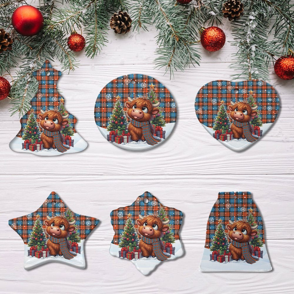 ScotsTee Shop Scottish MacLachlan Ancient Clan Tartan Ceramic Ornament Cute Highland Cow Christmas