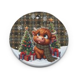 ScotsTee Shop Scottish Stewart Hunting Weathered Clan Tartan Ceramic Ornament Cute Highland Cow Christmas