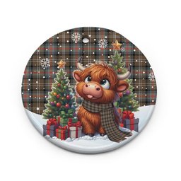 ScotsTee Shop Scottish Sutherland Weathered Clan Tartan Ceramic Ornament Cute Highland Cow Christmas