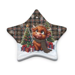 ScotsTee Shop Scottish Sutherland Weathered Clan Tartan Ceramic Ornament Cute Highland Cow Christmas