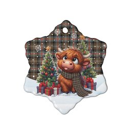 ScotsTee Shop Scottish Sutherland Weathered Clan Tartan Ceramic Ornament Cute Highland Cow Christmas