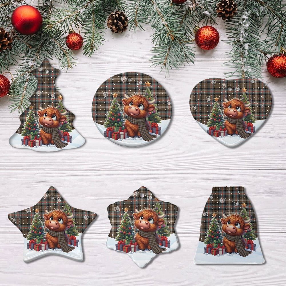 ScotsTee Shop Scottish Sutherland Weathered Clan Tartan Ceramic Ornament Cute Highland Cow Christmas