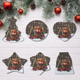 ScotsTee Shop Scottish Sutherland Weathered Clan Tartan Ceramic Ornament Cute Highland Cow Christmas