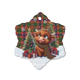 ScotsTee Shop Scottish Nithsdale District Clan Tartan Ceramic Ornament Cute Highland Cow Christmas