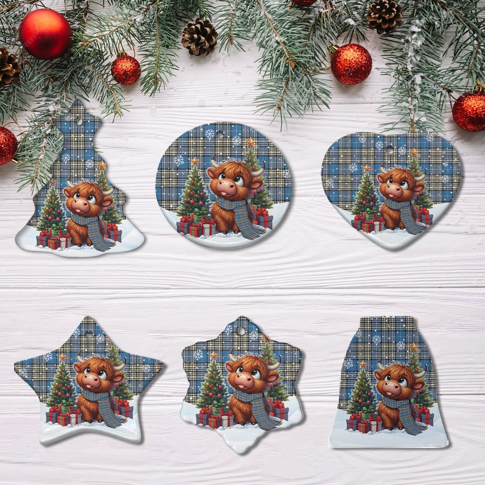 ScotsTee Shop Scottish Napier Ancient Clan Tartan Ceramic Ornament Cute Highland Cow Christmas
