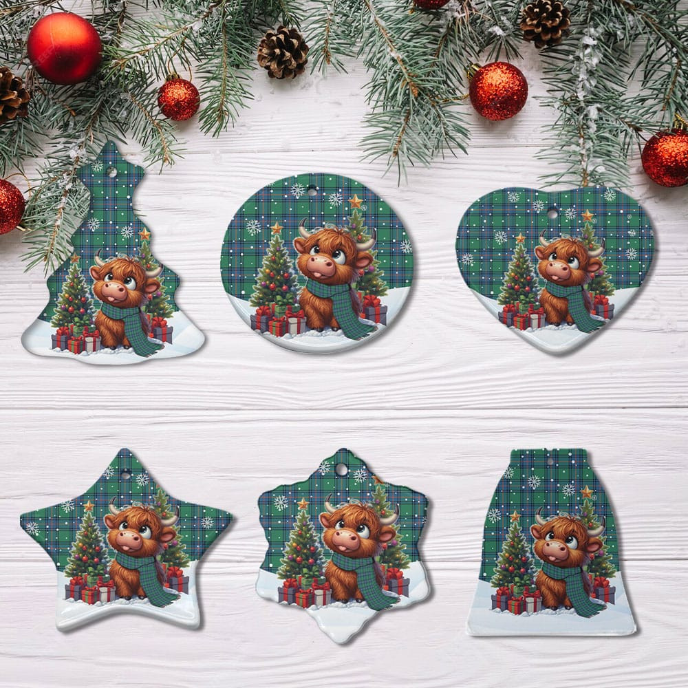 ScotsTee Shop Scottish Shaw Ancient Clan Tartan Ceramic Ornament Cute Highland Cow Christmas