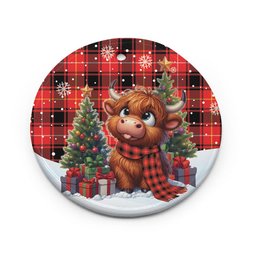 ScotsTee Shop Scottish MacIver Modern Clan Tartan Ceramic Ornament Cute Highland Cow Christmas