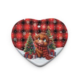 ScotsTee Shop Scottish MacIver Modern Clan Tartan Ceramic Ornament Cute Highland Cow Christmas