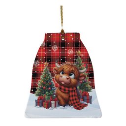 ScotsTee Shop Scottish MacIver Modern Clan Tartan Ceramic Ornament Cute Highland Cow Christmas