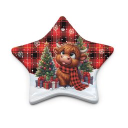 ScotsTee Shop Scottish MacIver Modern Clan Tartan Ceramic Ornament Cute Highland Cow Christmas