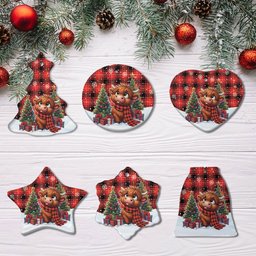 ScotsTee Shop Scottish MacIver Modern Clan Tartan Ceramic Ornament Cute Highland Cow Christmas