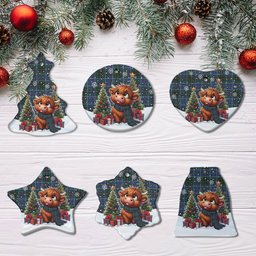 ScotsTee Shop Scottish MacInnes Modern Clan Tartan Ceramic Ornament Cute Highland Cow Christmas