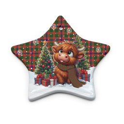 ScotsTee Shop Scottish Skene Modern Clan Tartan Ceramic Ornament Cute Highland Cow Christmas