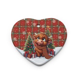ScotsTee Shop Scottish MacLay Modern Clan Tartan Ceramic Ornament Cute Highland Cow Christmas