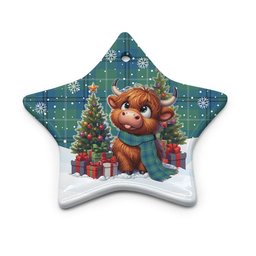 ScotsTee Shop Scottish Oliphant Ancient Clan Tartan Ceramic Ornament Cute Highland Cow Christmas