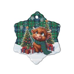 ScotsTee Shop Scottish Urquhart Ancient Clan Tartan Ceramic Ornament Cute Highland Cow Christmas
