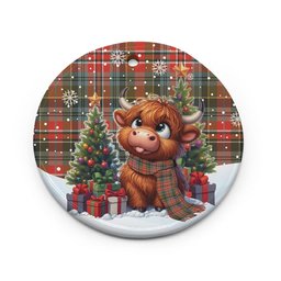 ScotsTee Shop Scottish MacPherson Weathered Clan Tartan Ceramic Ornament Cute Highland Cow Christmas