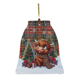 ScotsTee Shop Scottish MacPherson Weathered Clan Tartan Ceramic Ornament Cute Highland Cow Christmas