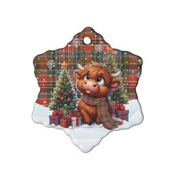 ScotsTee Shop Scottish MacPherson Weathered Clan Tartan Ceramic Ornament Cute Highland Cow Christmas