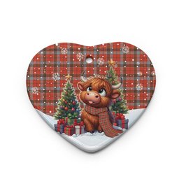 ScotsTee Shop Scottish Robertson Weathered Clan Tartan Ceramic Ornament Cute Highland Cow Christmas