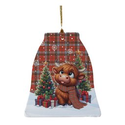 ScotsTee Shop Scottish Robertson Weathered Clan Tartan Ceramic Ornament Cute Highland Cow Christmas